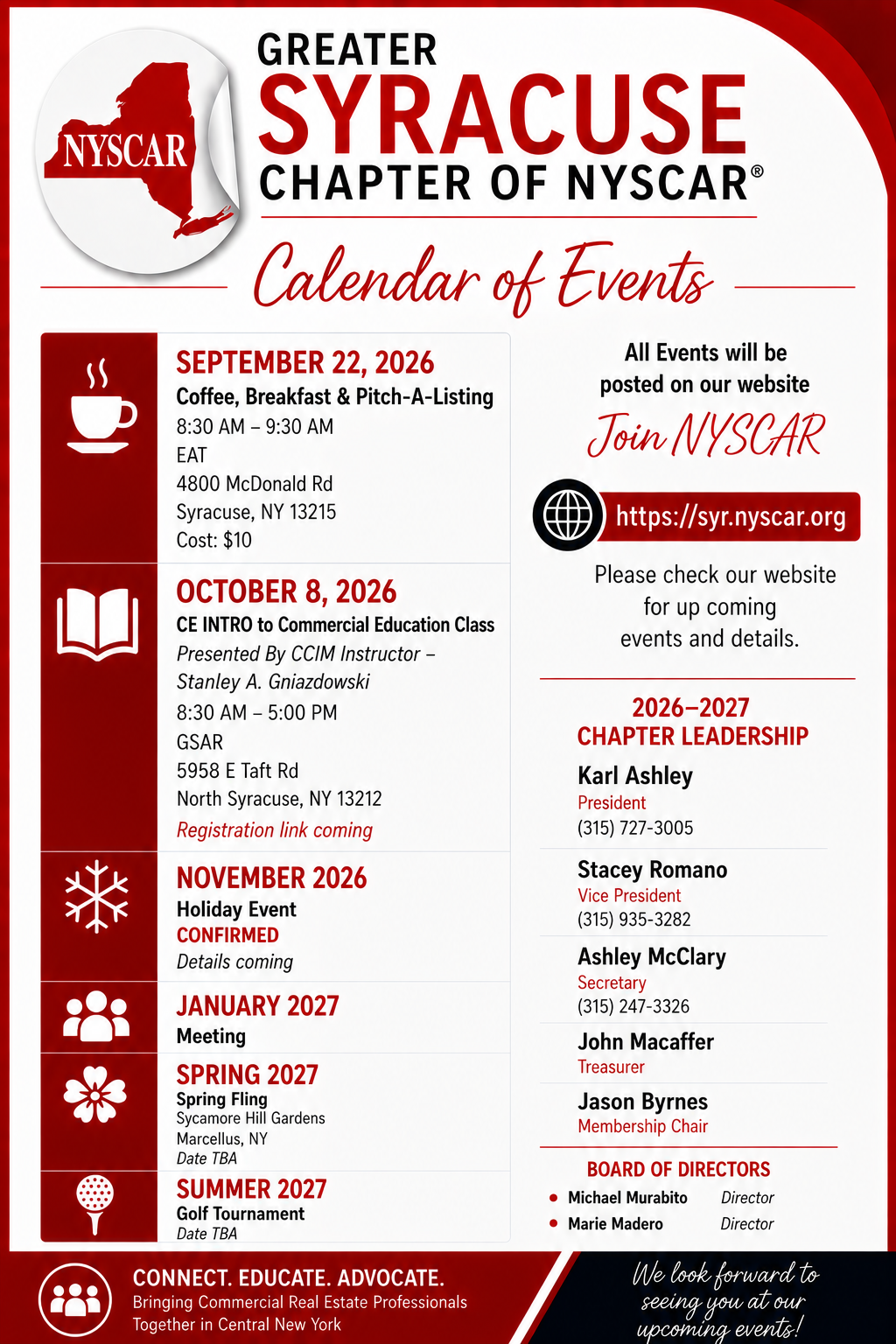 Check out our exciting events coming! NYSCAR Syracuse Chapter #nyscar #CRE #realtor #WCRE